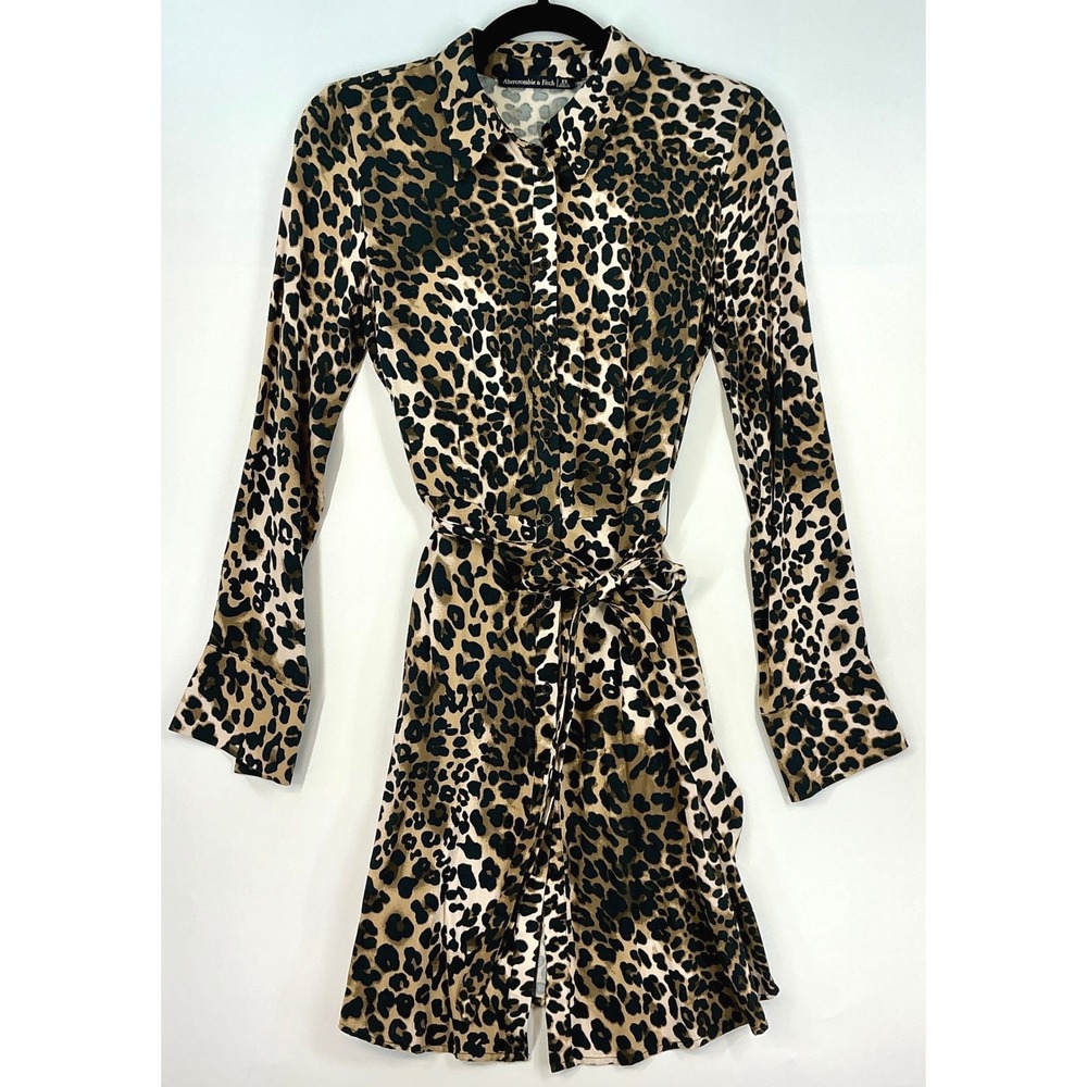 Abercrombie & Fitch Shirt Dress Size‎ XS Beige Leopard Print Button Front Y2K